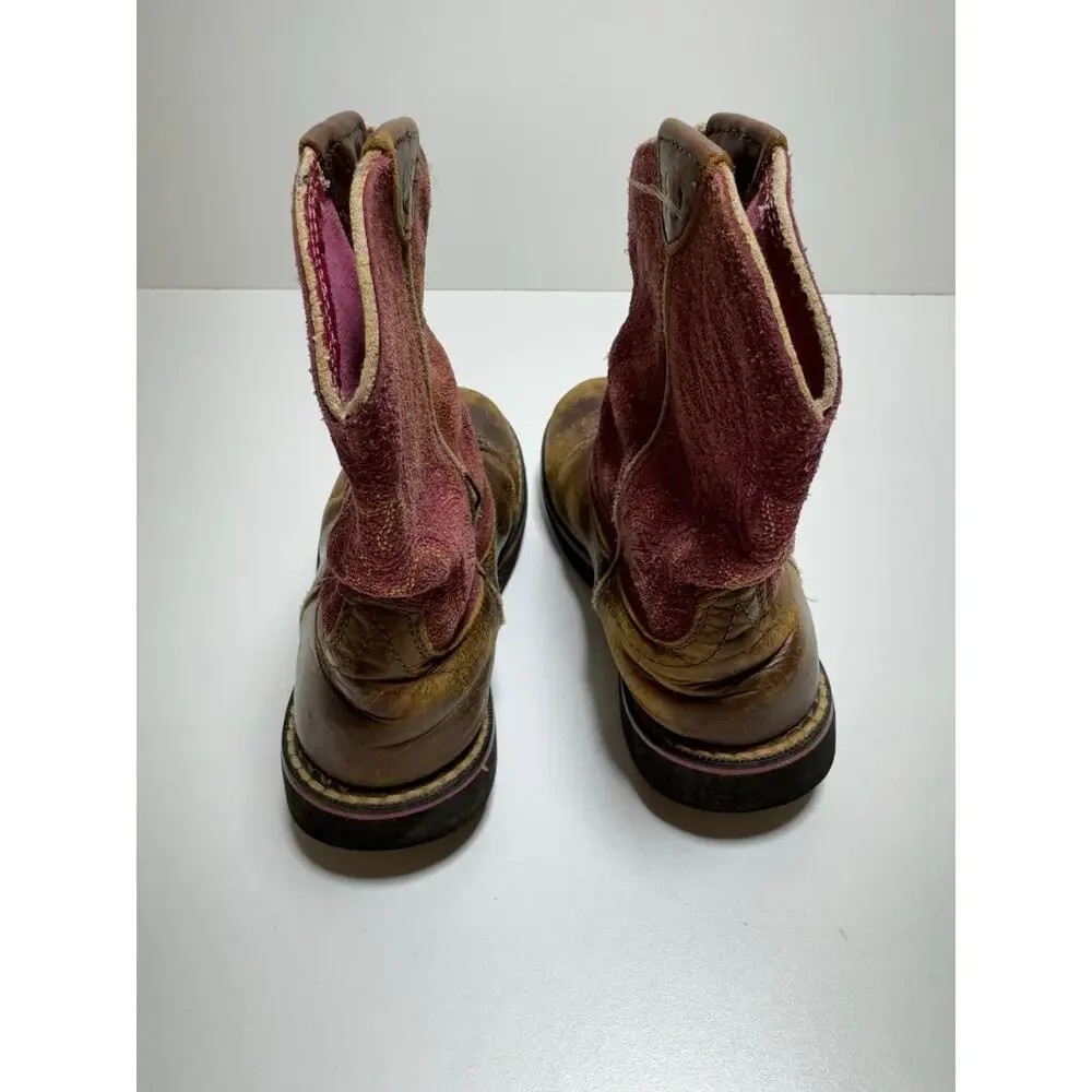 Ariat Brown/Pink Leather Girls Youth Western Boots Sz 13.5 Cowboy